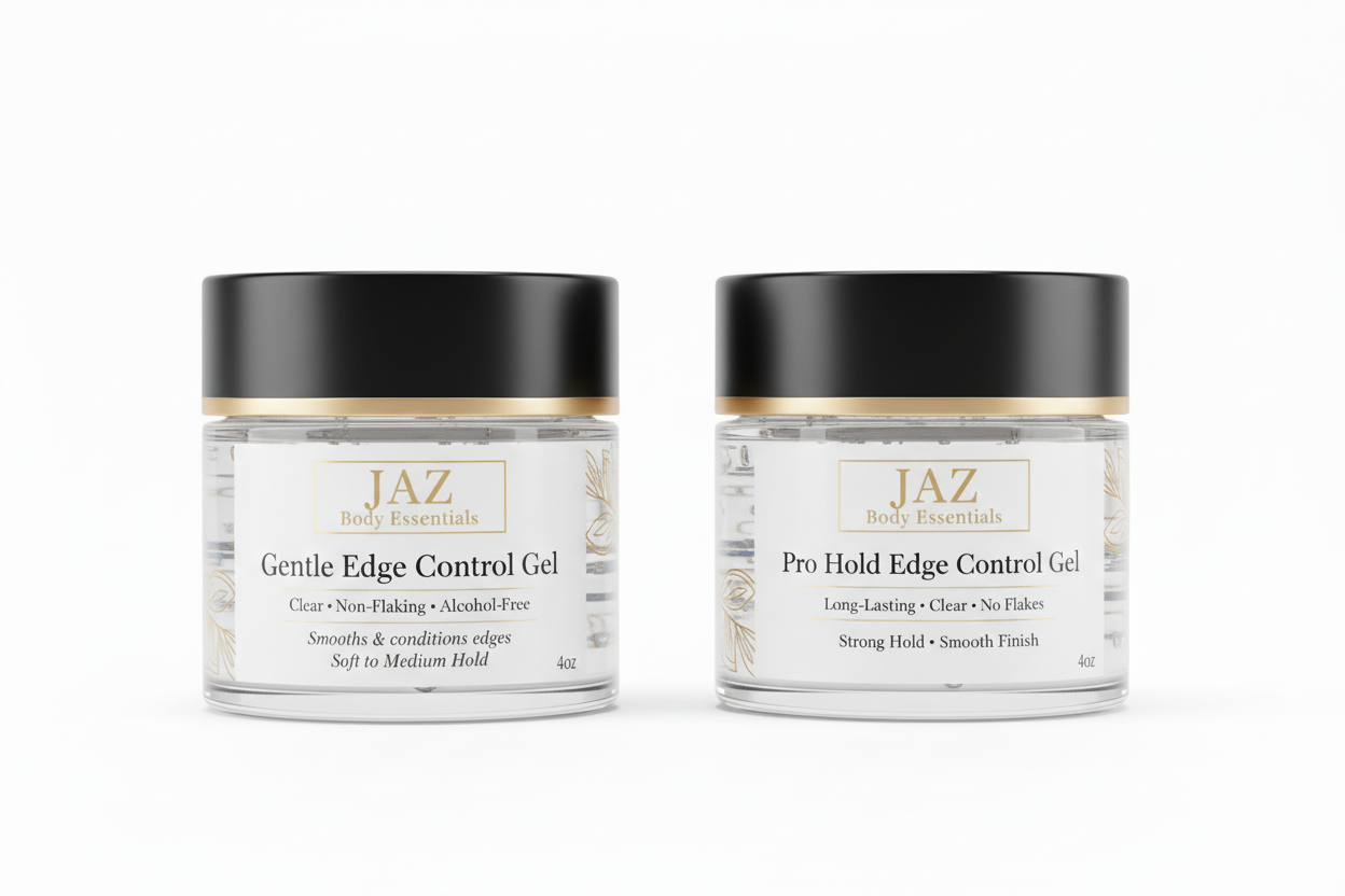 Two jars of JAZ hair gel on a white background