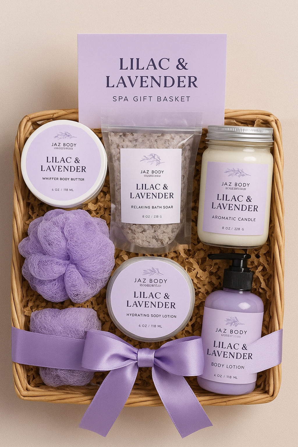 Lilac and Lavender Spa Gift Basket For Women