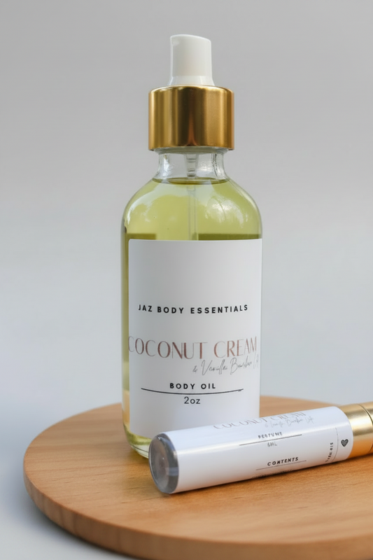 Coconut Cream & Vanilla Bourbon Latte Body Oil & Perfume Set - JAZ Body Essentials