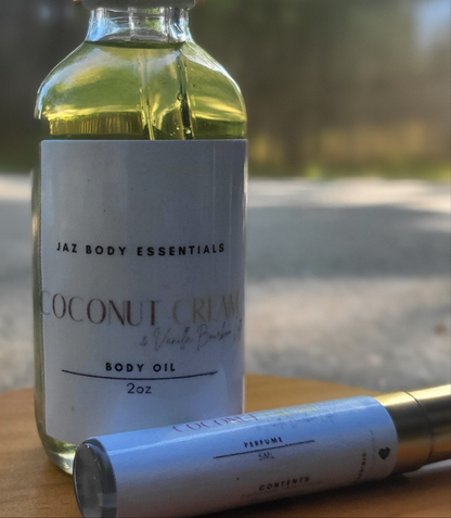 Coconut Cream & Vanilla Bourbon Latte Body Oil & Perfume Set - JAZ Body Essentials