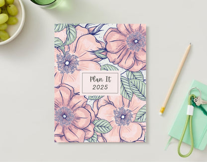 Plan It 2025 Pink and Grey Floral Planner - JAZ Body Essentials