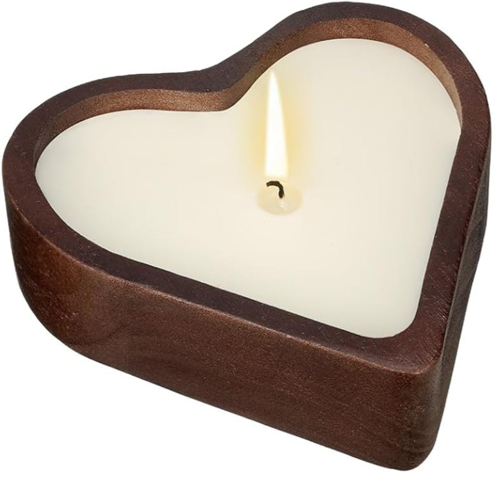 Love In The Air Wooden Heart-Shaped Candle 3wick