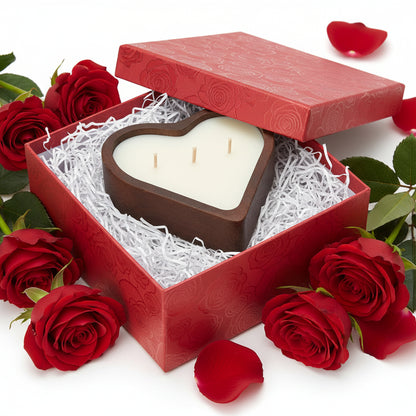 Love In The Air Wooden Heart-Shaped Candle 3wick - JAZ Body Essentials