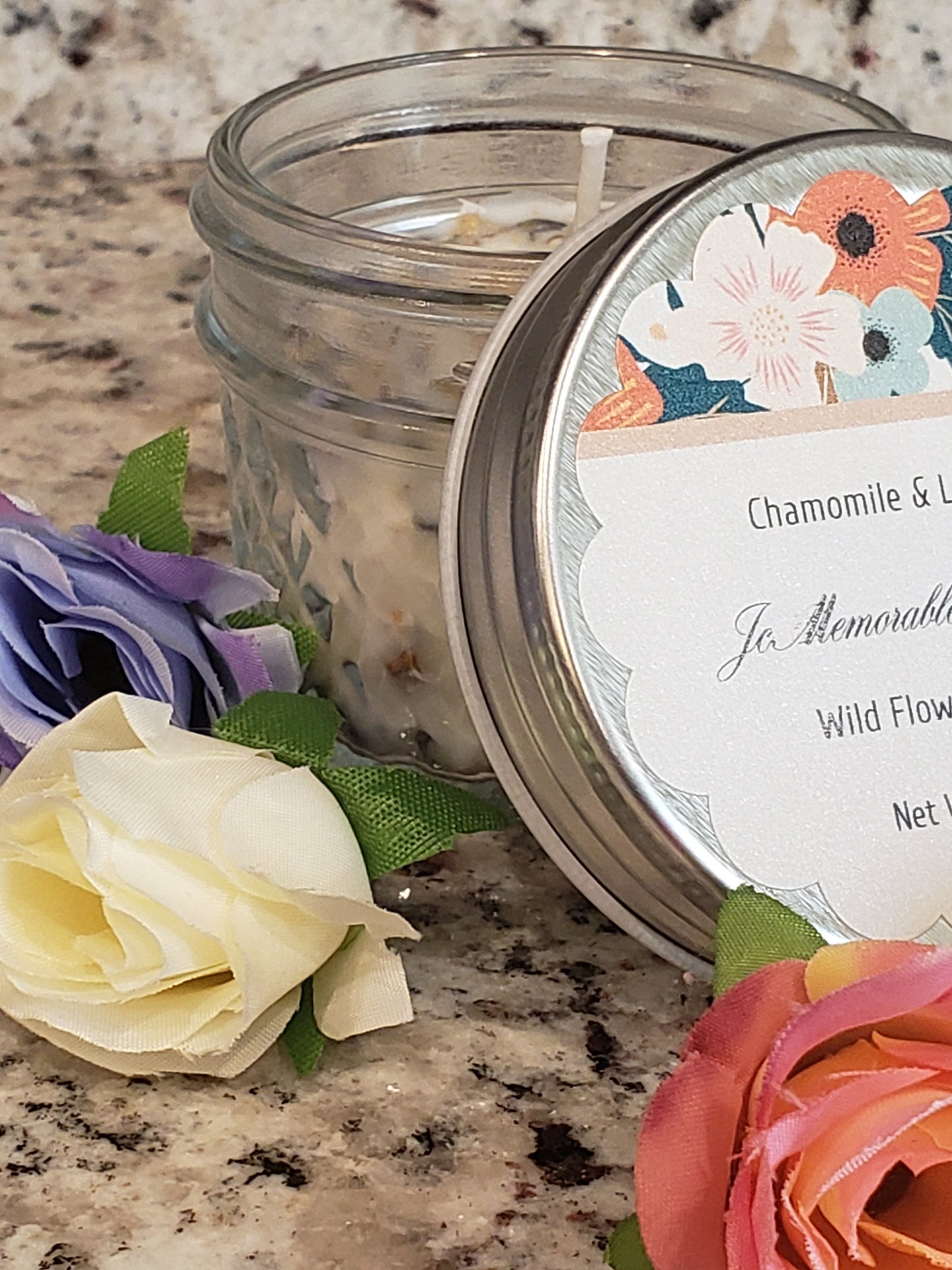 Ease Your Mind Chamomile and Lavender Candle Soy Aromatherapy Candle With Dried Flowers, Gift Idea, Odor Eliminating, Calm Gift, Yoga Candle