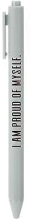 Pen with 'I AM PROUD OF MYSELF.' text on a white background