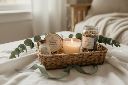Our Postpartum Recovery Basket is the gentle care every new mom deserves. Designed to comfort, restore, and refresh after birth, each basket includes our healing Balm, Firming Body Butter, Eucalyptus Sage Candle, and Sitz Bath blend.

Handmade with nourishing plant oils and soothing botanicals, this set helps calm tender skin, relieve tension, and promote deep rest. A perfect self-care gift for new mothers during recovery.