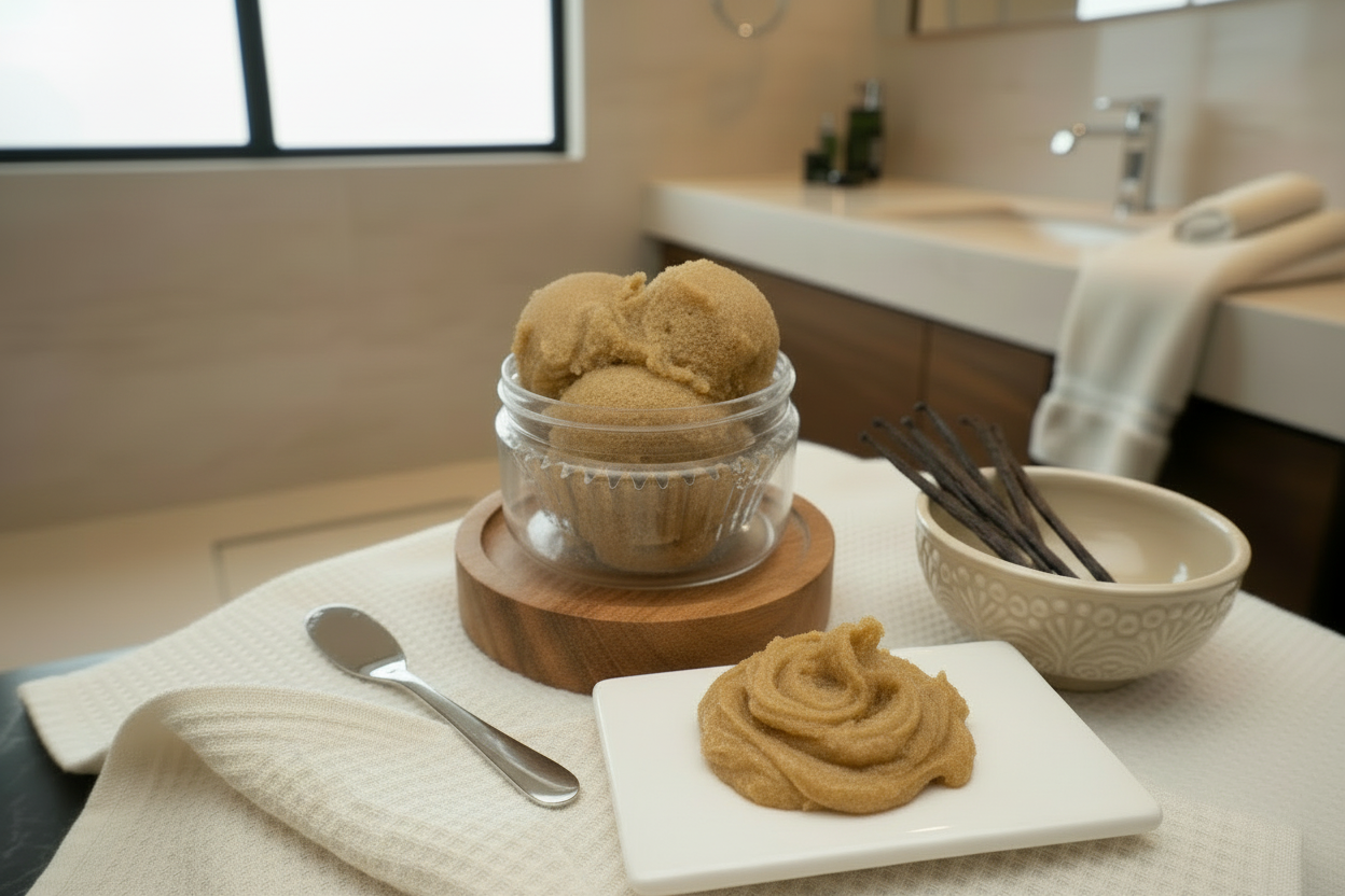 Exfoliante de azúcar emulsionado para cupcakes de vainilla