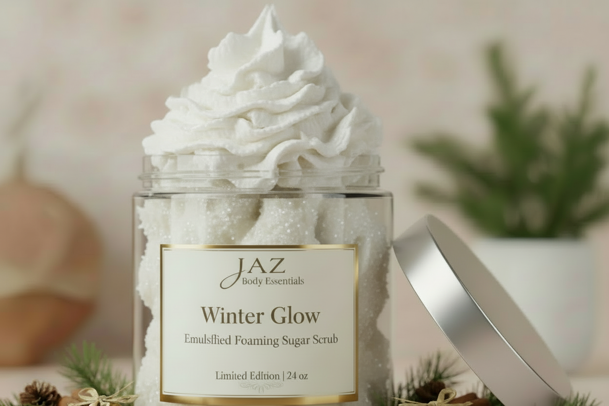JAZ Holiday Super Size Whipped Body Butter with a blurred background